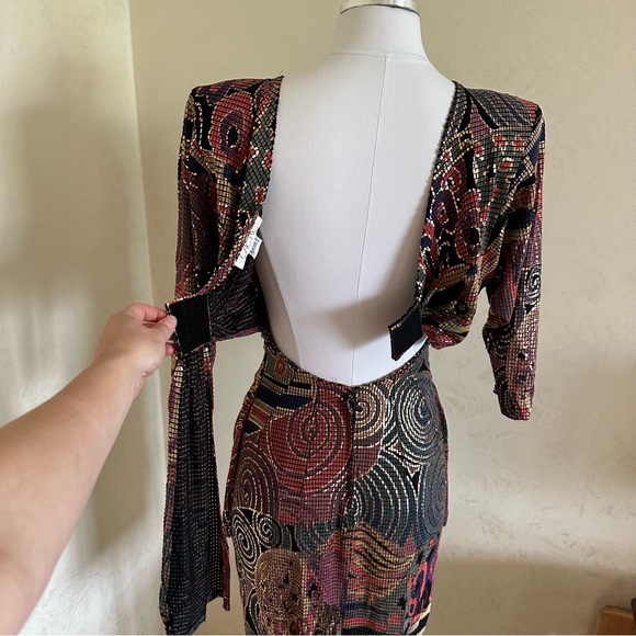 Cache Vintage XS/Small Petite 80-90s Geometric Dolman Sleeve Party Dress - Picture 2 of 16